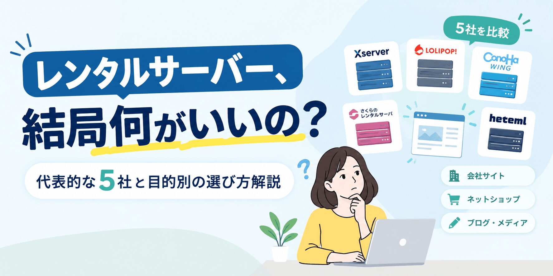 レンタルサーバー、結局何がいいの?|代表的な5社と目的別の選び方解説
