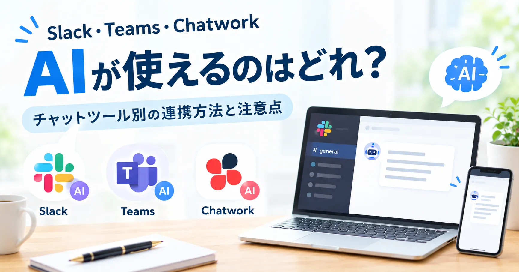 Slack・Teams・Chatwork、AIが使えるのはどれ?チャットツール別の連携方法と注意点