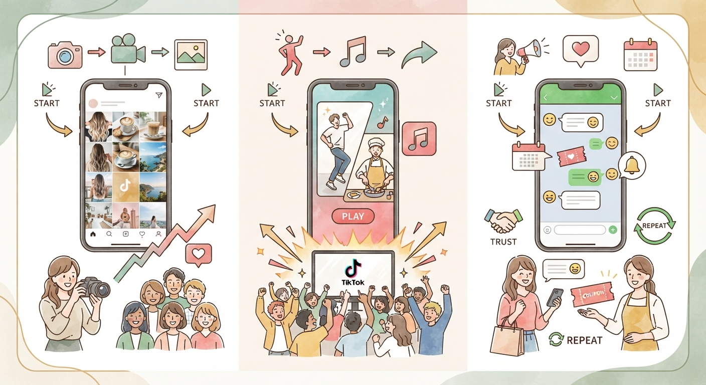美容室のSNS集客を成功させる方法｜Instagram・TikTok・LINEの役割分担と始め方