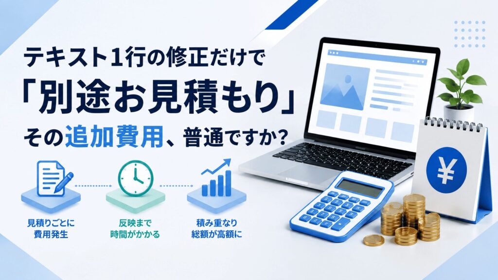 テキスト1行の修正だけで「別途お見積もり」。その追加費用、普通ですか？