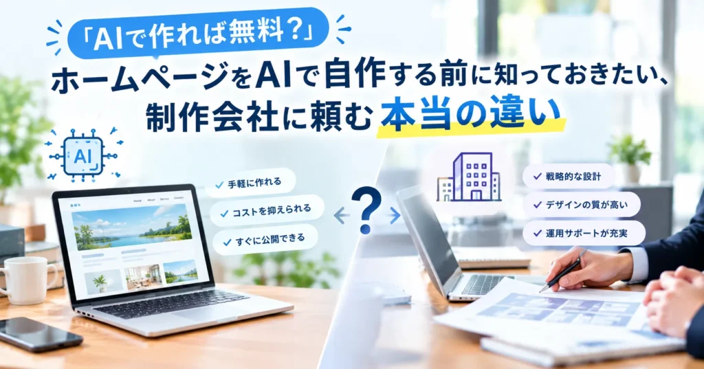 「AIで作れば無料？」ホームページをAIで自作する前に知っておきたい、制作会社に頼む本当の違い