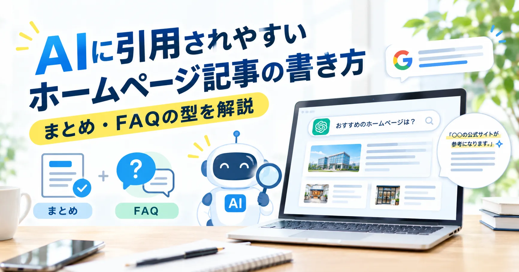 AIに引用されやすいホームページ記事の書き方｜まとめ・FAQの型を解説