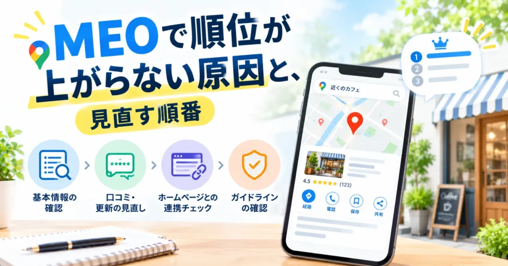 MEOで順位が上がらない原因＆見直す順番を徹底解説！